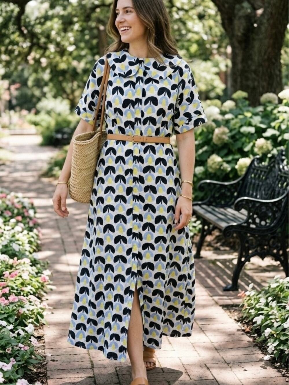 Buru Peter Pan Collar Floral Maxi Dress Day Gown Size M
